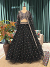 Midnight Black Embroidered Lehenga with Floral Motif Blouse