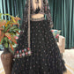 Midnight Black Embroidered Lehenga with Floral Motif Blouse