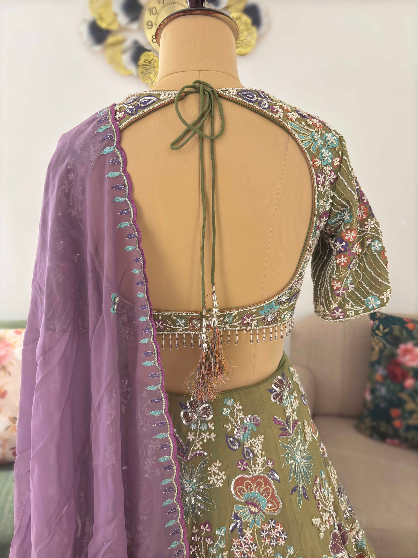 Green Colour Lehenga with Pearl Zari & Sequins Work