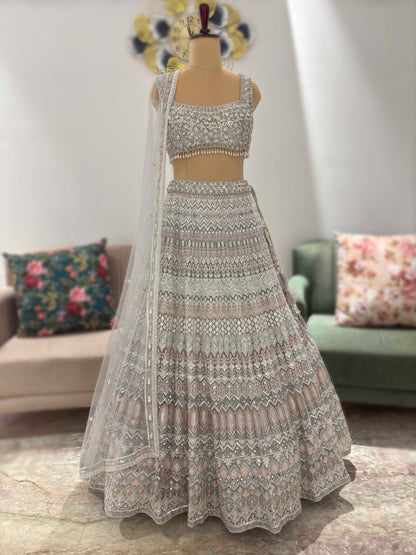Grey Colour Lehenga with Sequins & Multi Resham Work
