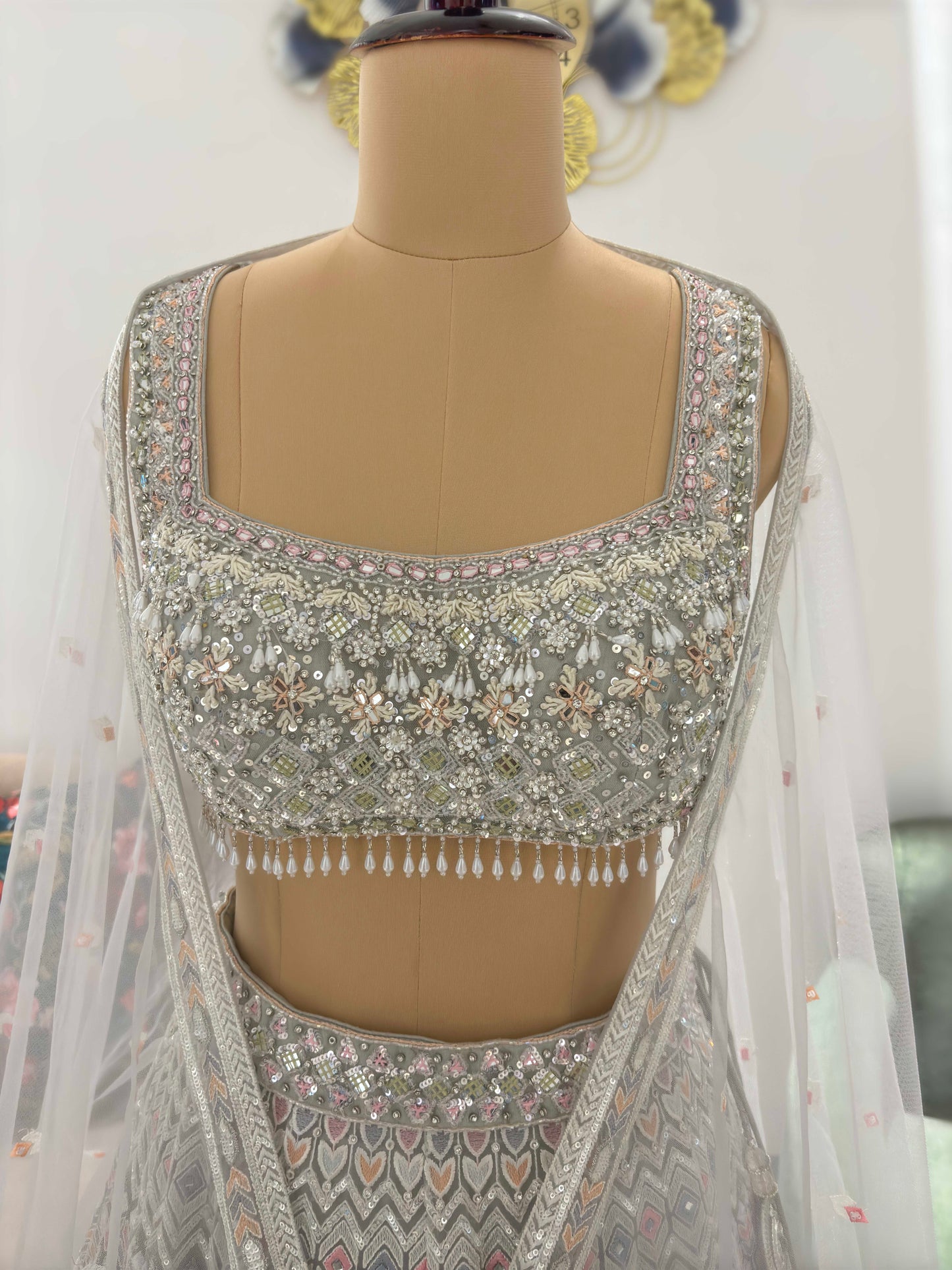 Grey Colour Lehenga with Sequins & Multi Resham Work