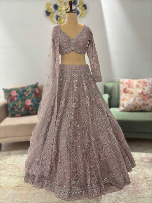 Powder-Purple Designer Lehenga with American Diamond Work