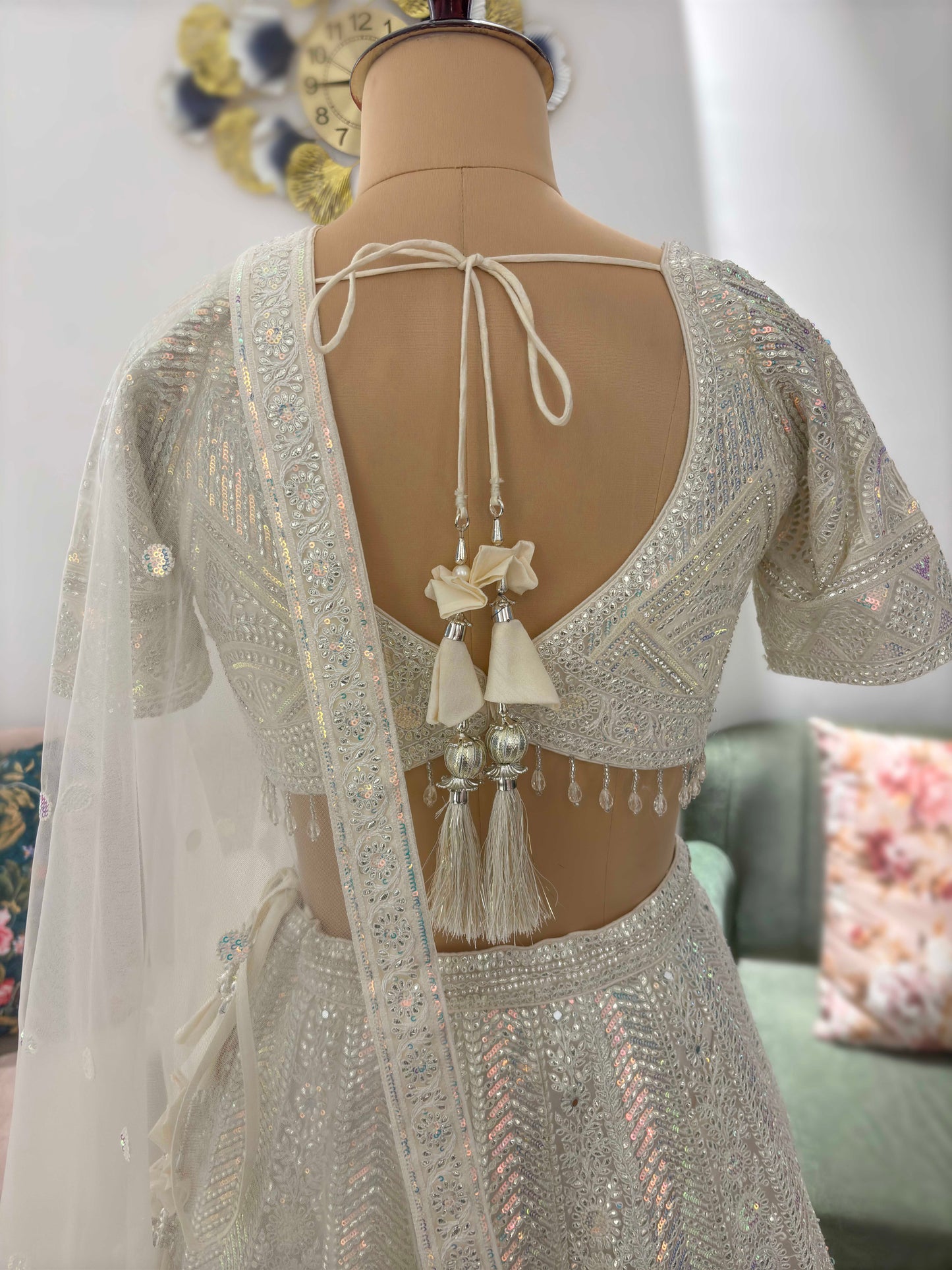 White Designer Lehenga with Miror & Sequins Work