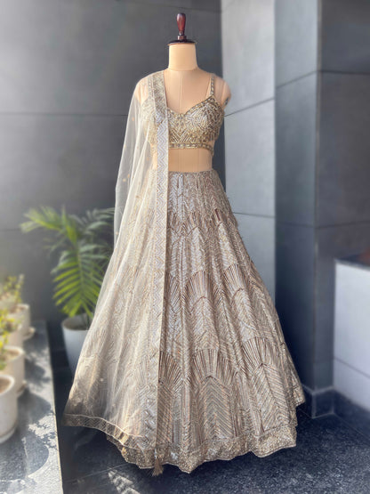Golden Color Lehenga with Pearl & Sequins Work