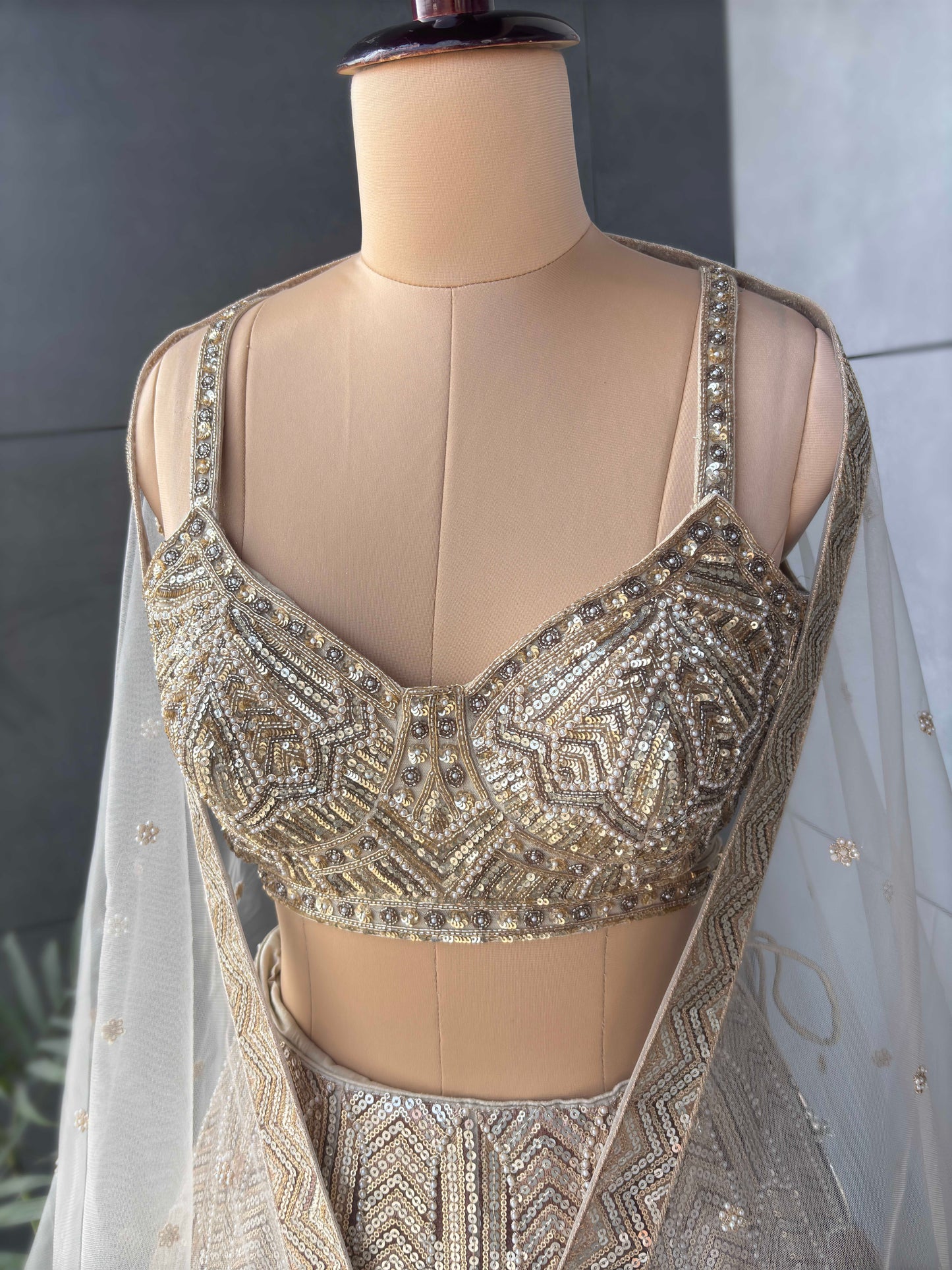 Golden Color Lehenga with Pearl & Sequins Work