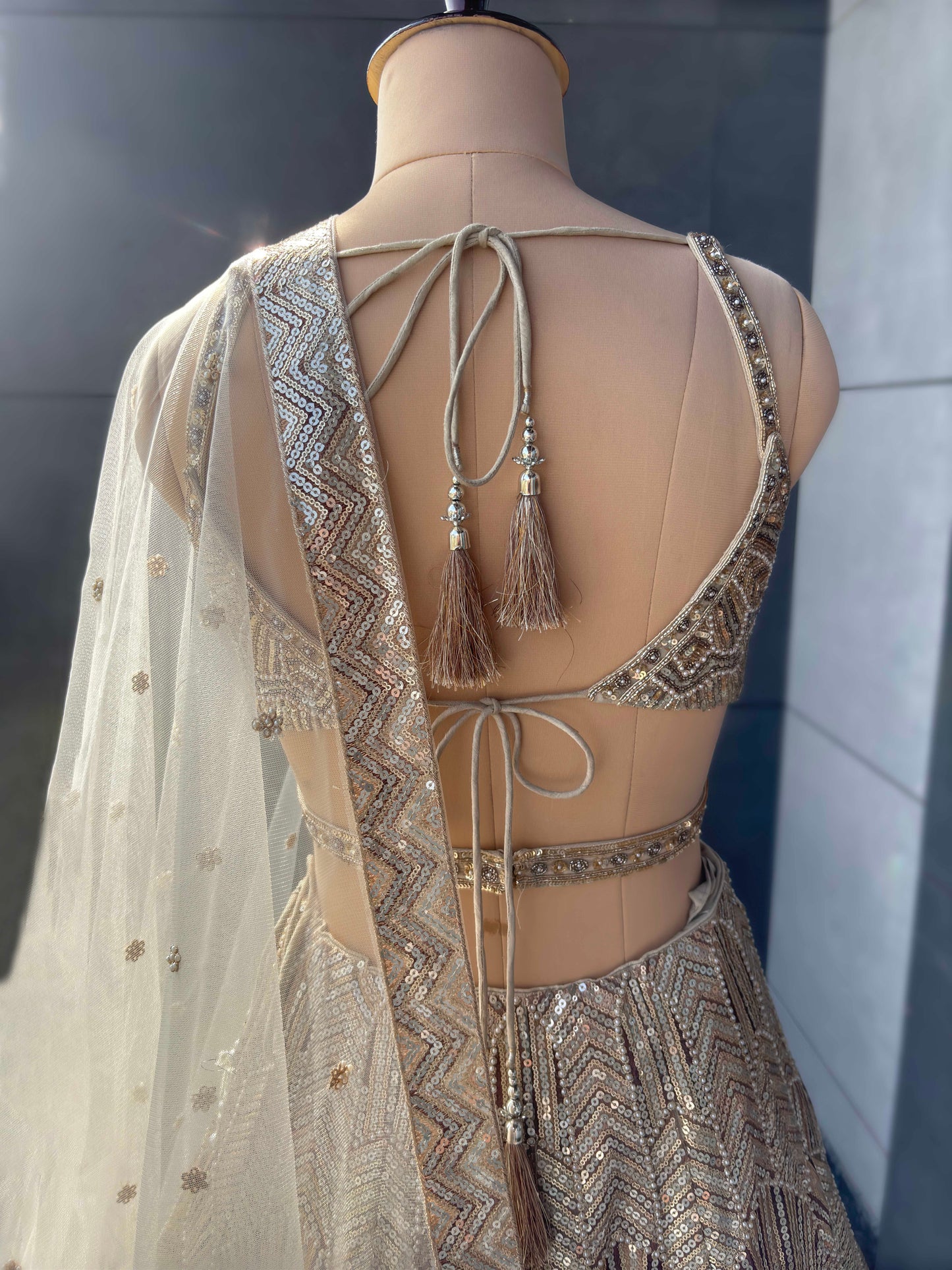 Golden Color Lehenga with Pearl & Sequins Work