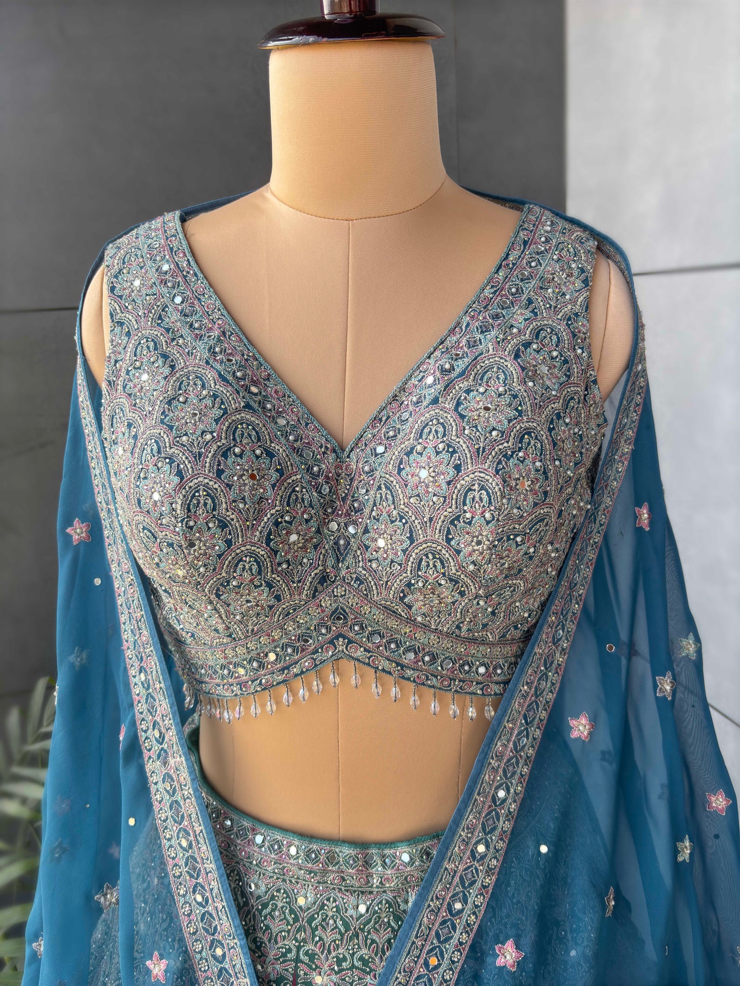 Multi-Colour Lehenga with American Diamond & Multi Resham Work