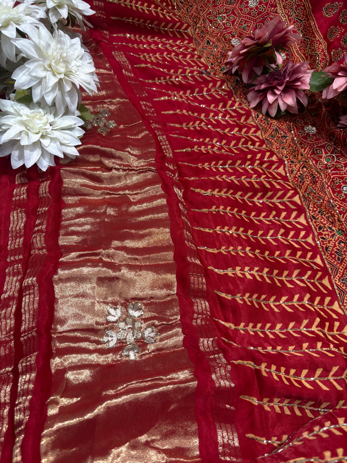 Classic Red Printed Saree with Ethnic Motifs Border