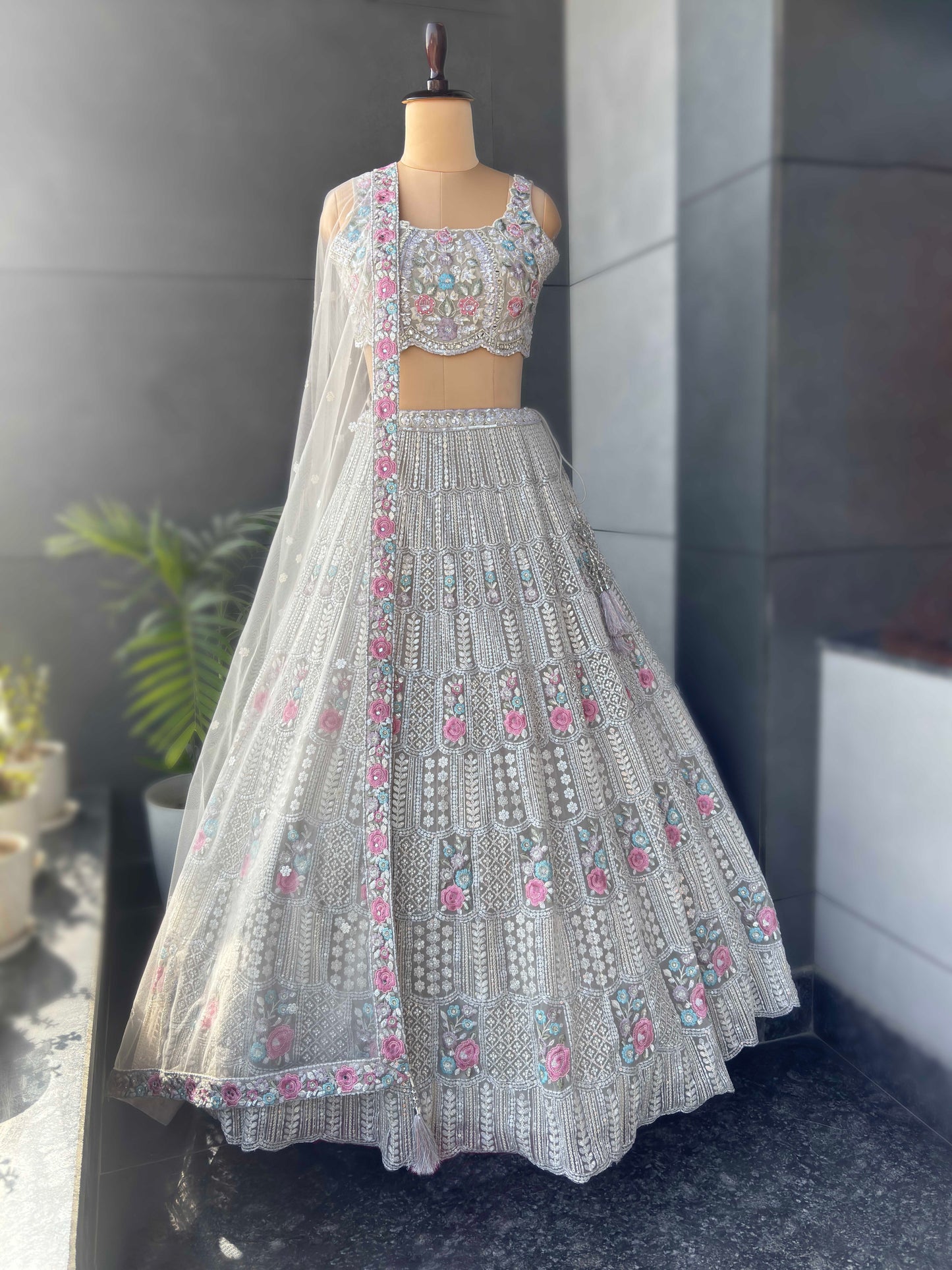 Off-White Colour Lehenga with Zari Sequins & Resham Work