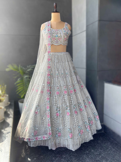 Off-White Colour Lehenga with Zari Sequins & Resham Work