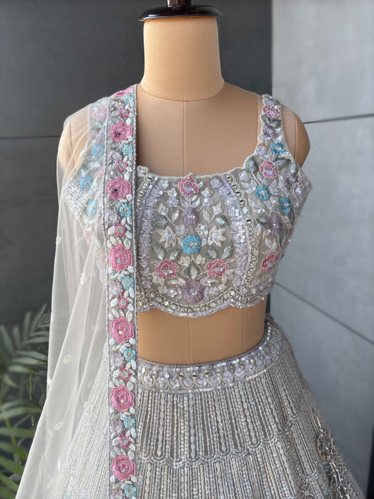 Off-White Colour Lehenga with Zari Sequins & Resham Work