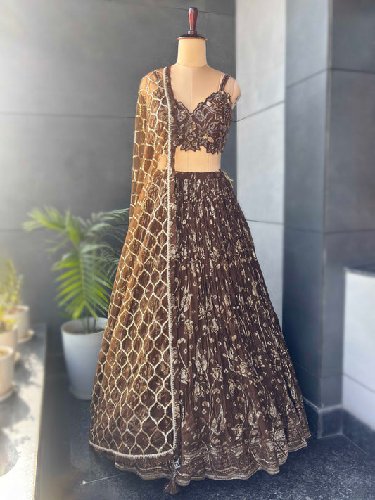 Brown Colour Designer Lehenga with Sequins Work