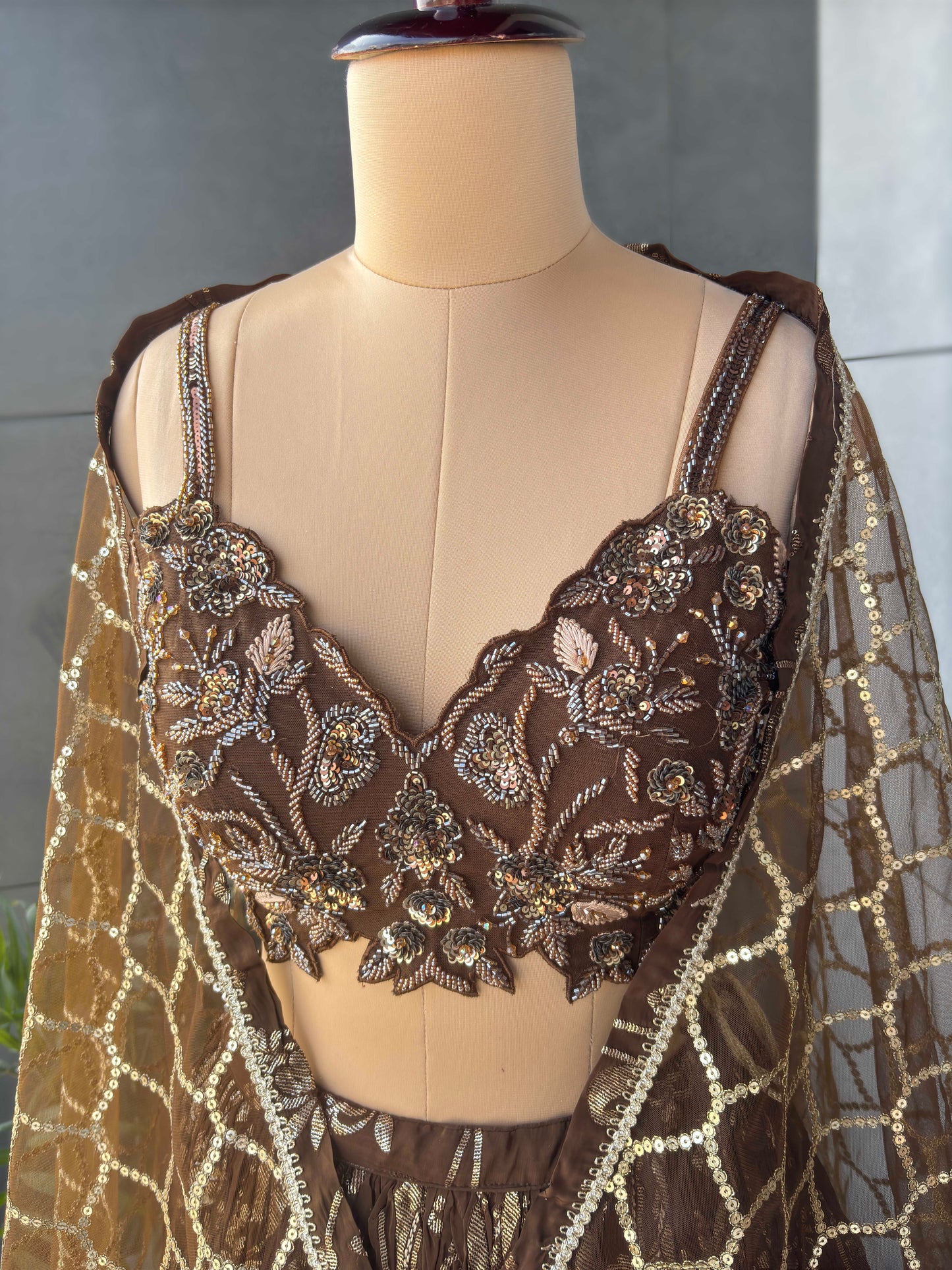 Brown Colour Designer Lehenga with Sequins Work