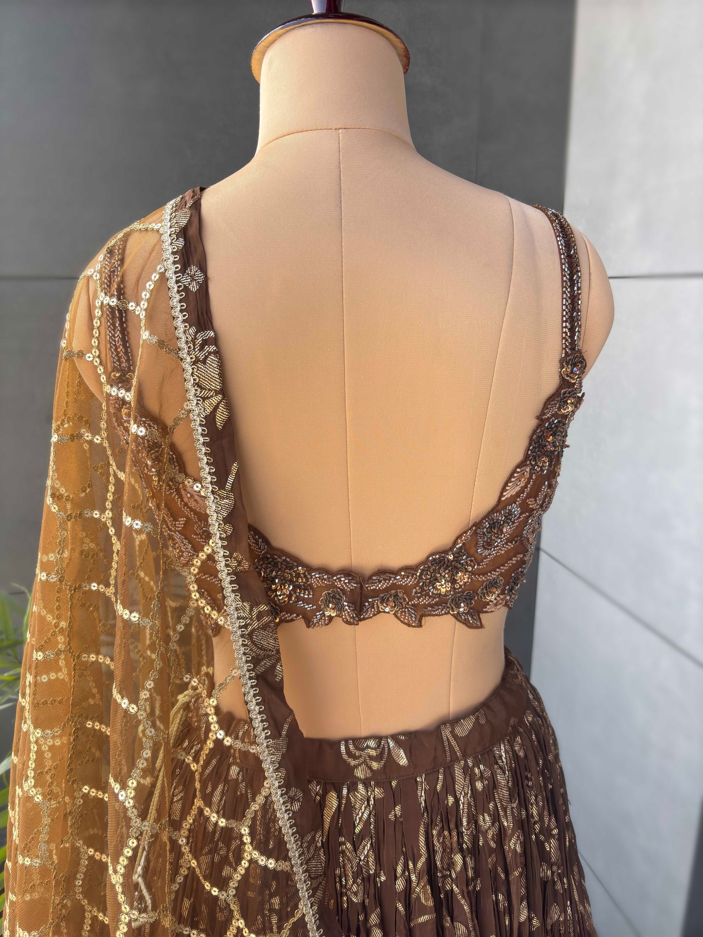 Brown Colour Designer Lehenga with Sequins Work