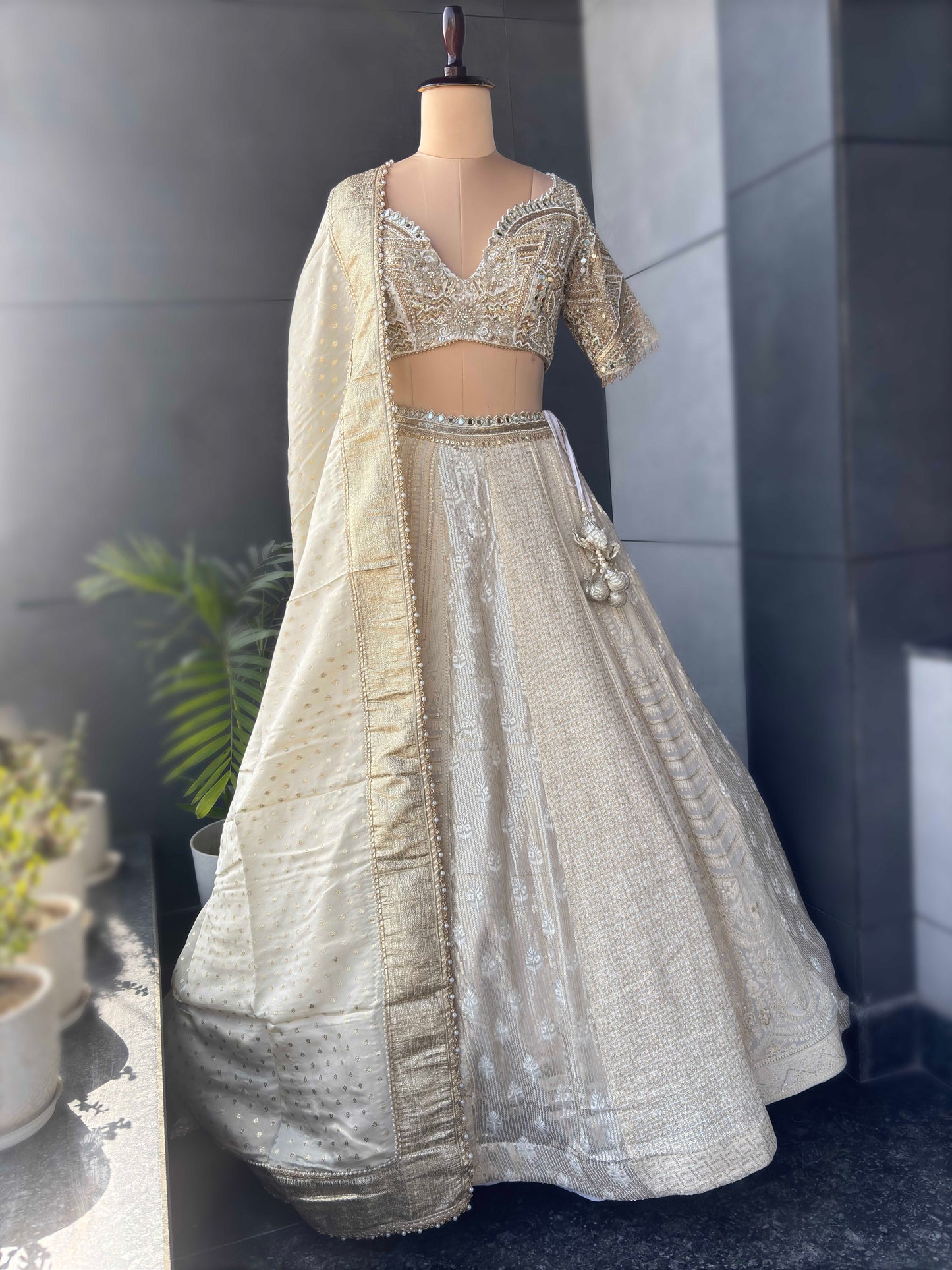Off-White Colour Designer Lehenga with Zari & Sequins Work