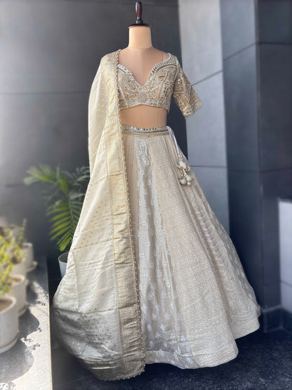 Off-White Colour Designer Lehenga with Zari & Sequins Work