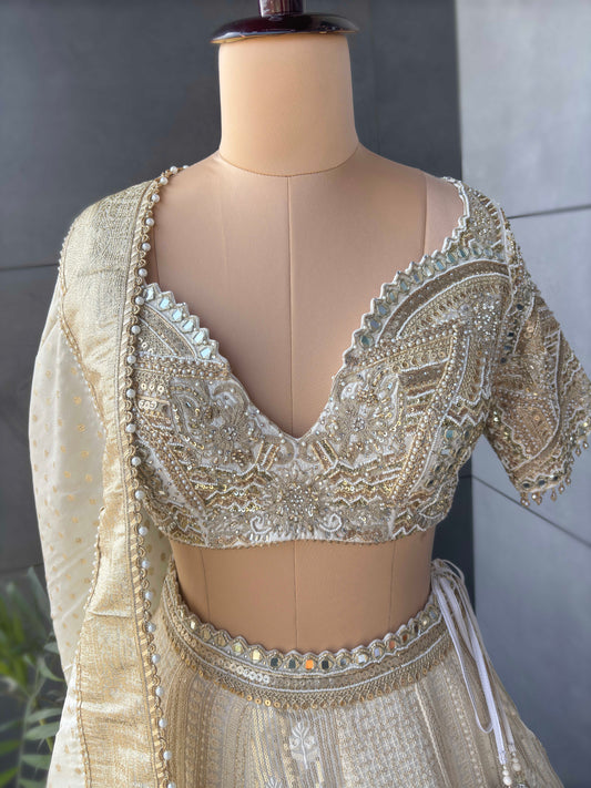 Off-White Colour Designer Lehenga with Zari & Sequins Work