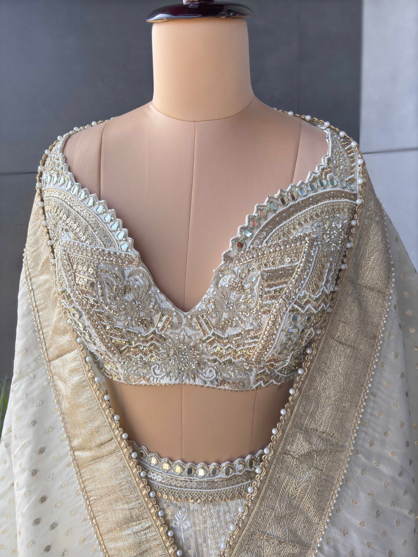 Off-White Colour Designer Lehenga with Zari & Sequins Work