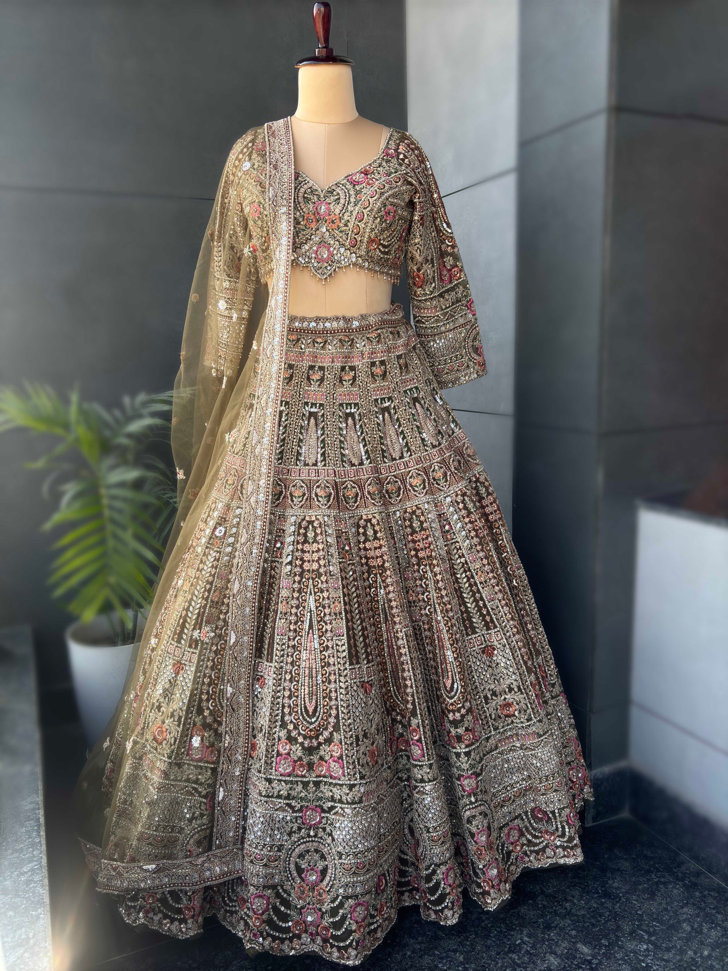 Green Colour Designer Lehenga with Pearl Zari & Sequins Work