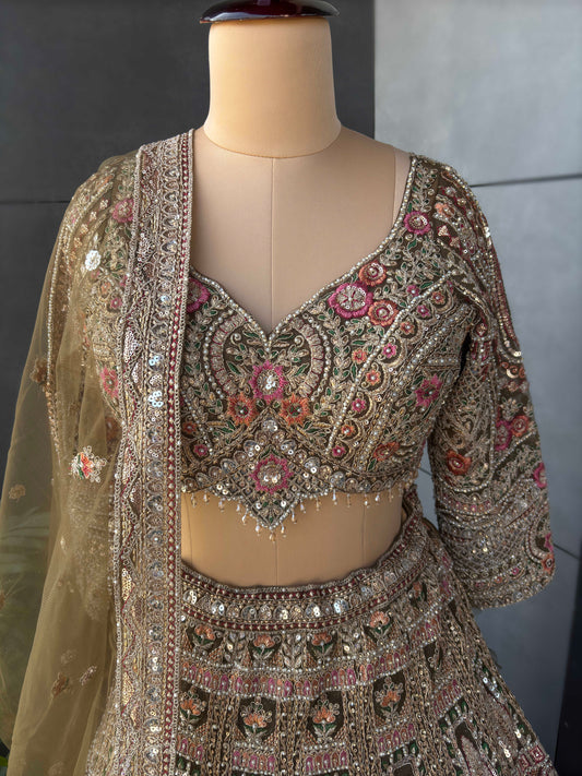 Green Colour Designer Lehenga with Pearl Zari & Sequins Work