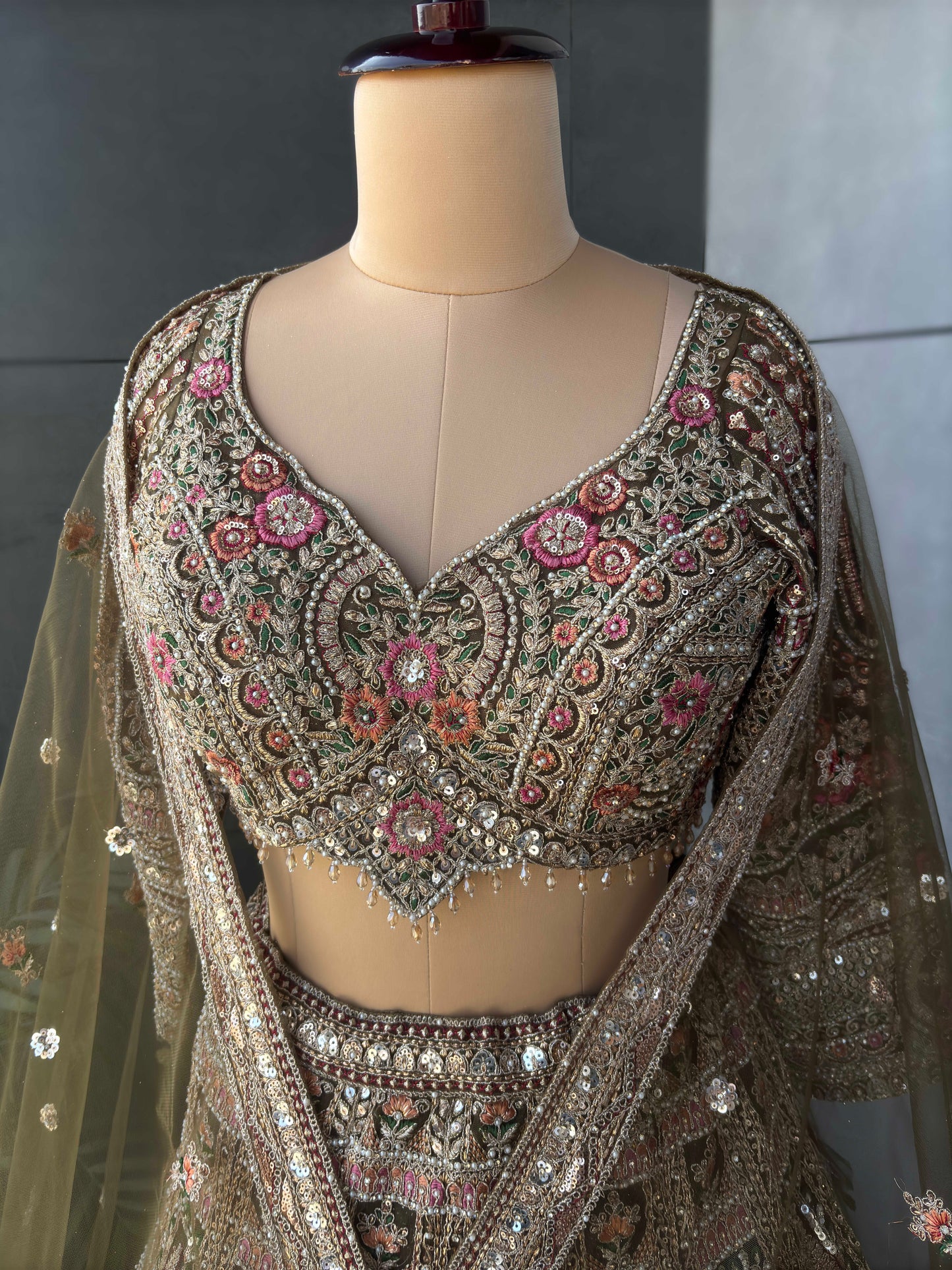 Green Colour Designer Lehenga with Pearl Zari & Sequins Work