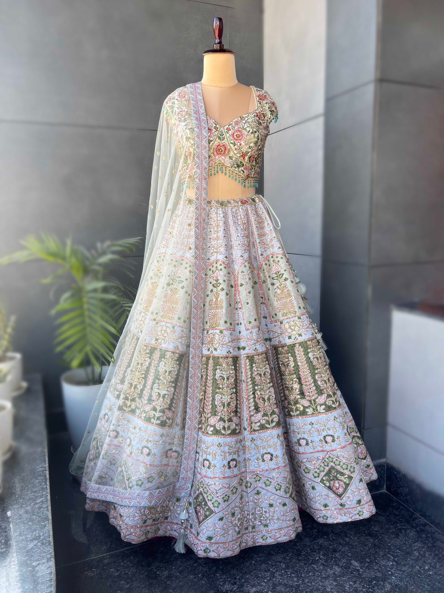 Multi-Colour Silk Designer Lehenga with Sequins & Resham Work