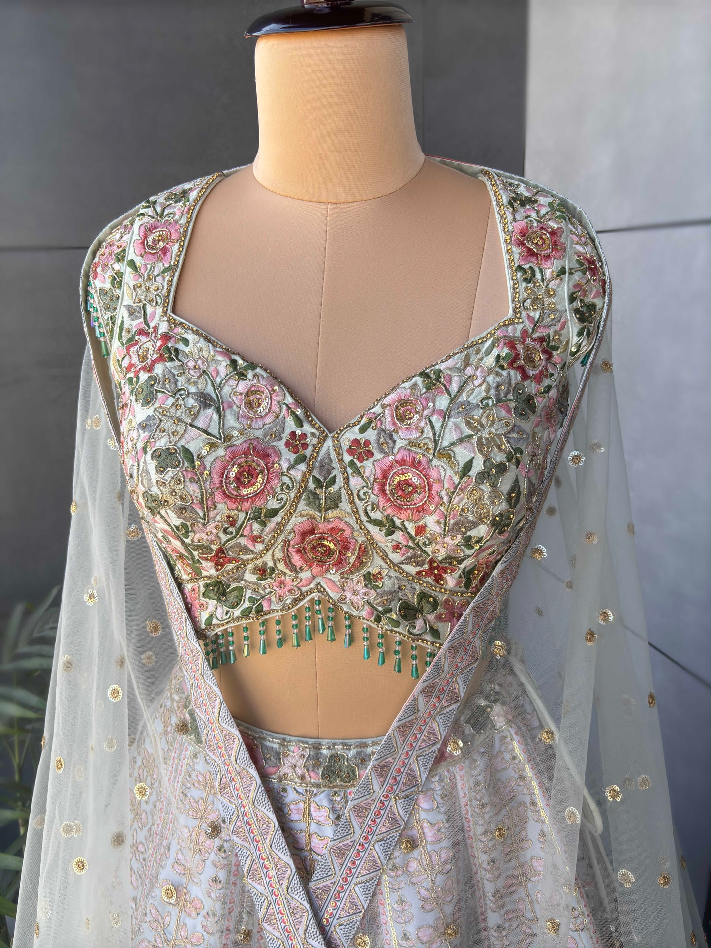 Multi-Colour Silk Designer Lehenga with Sequins & Resham Work