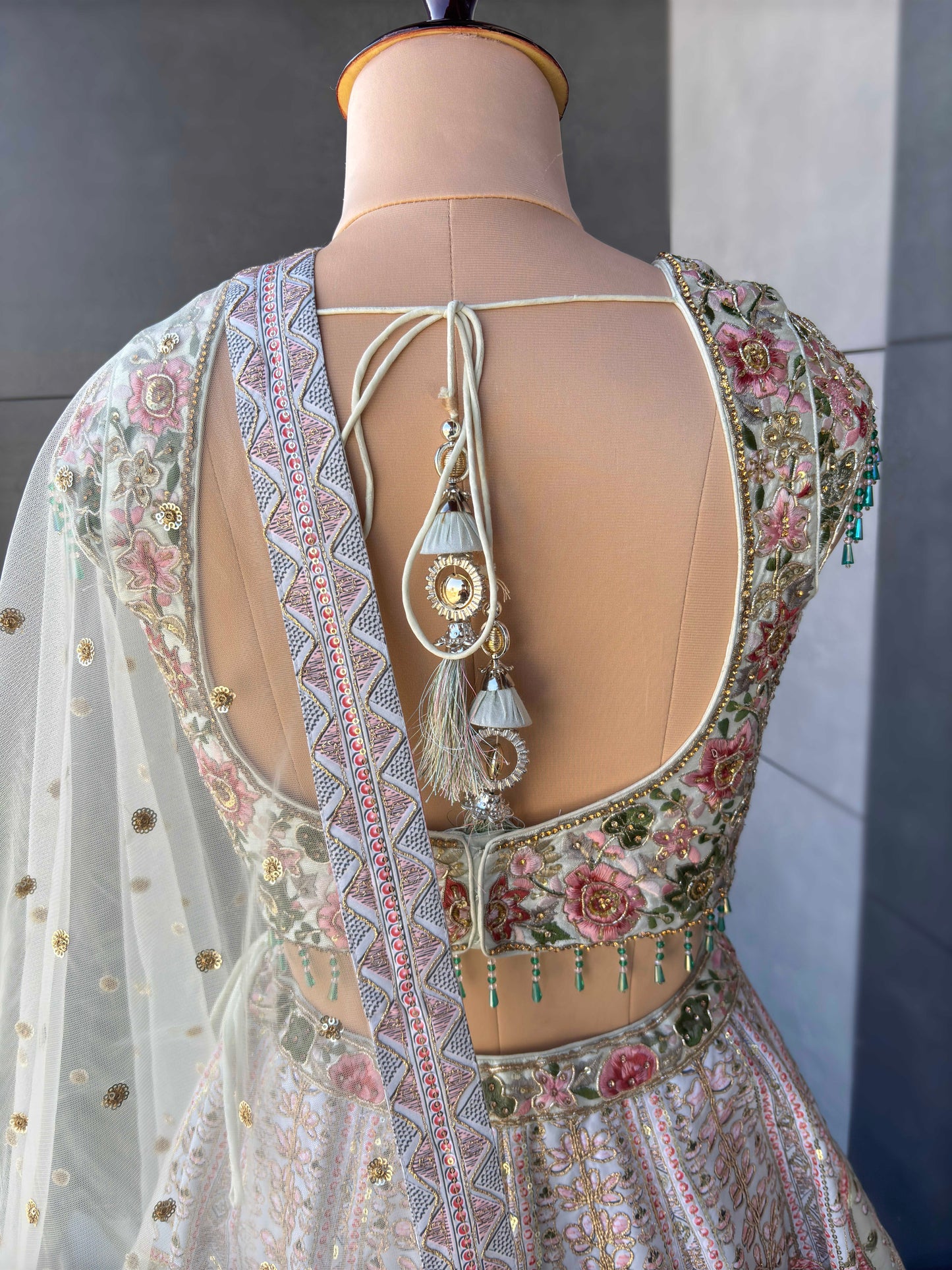 Multi-Colour Silk Designer Lehenga with Sequins & Resham Work