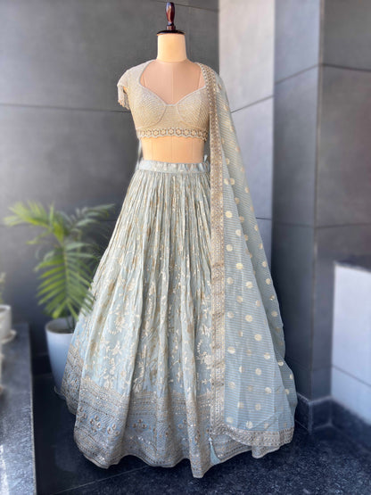 Sky-Blue Colour Designer Lehenga Lehenga with Zari Work