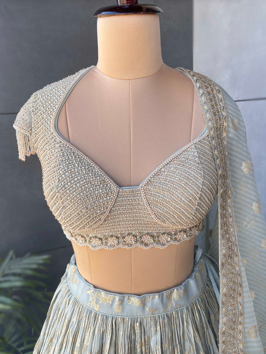 Sky-Blue Colour Designer Lehenga Lehenga with Zari Work