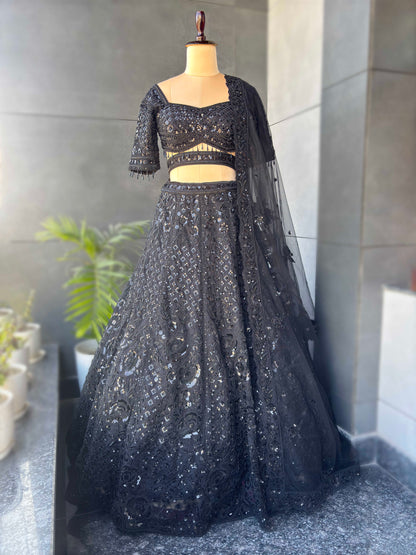 Black Colour Designer Lehenga with Zari Sequins & Cutdana Work