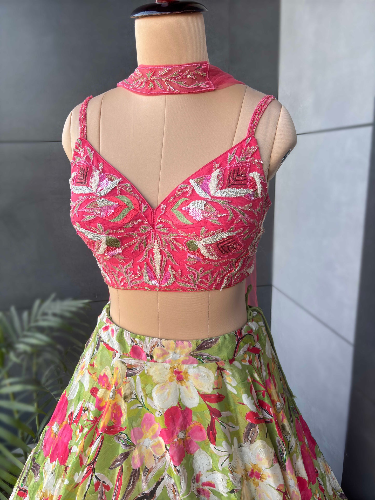 Crepe Floral Print Lehenga with Designer Blouse