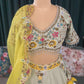 Pastel Green Silk Embroidered Lehenga with Yellow Organza Dupatta