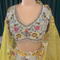 Pastel Green Silk Embroidered Lehenga with Yellow Organza Dupatta