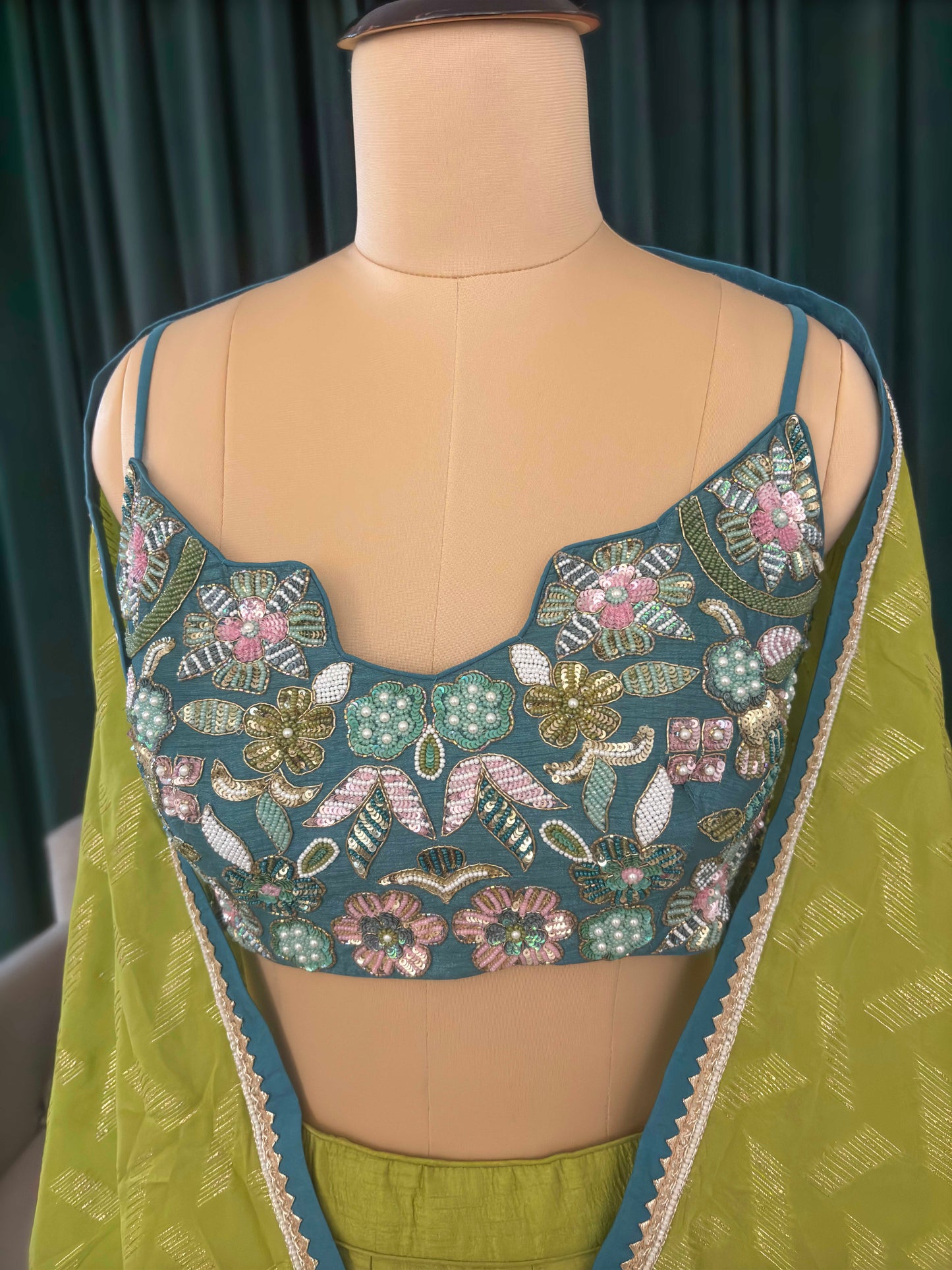 Multi-Colour Silk Lehenga with Zari Pearl & Sequins Work