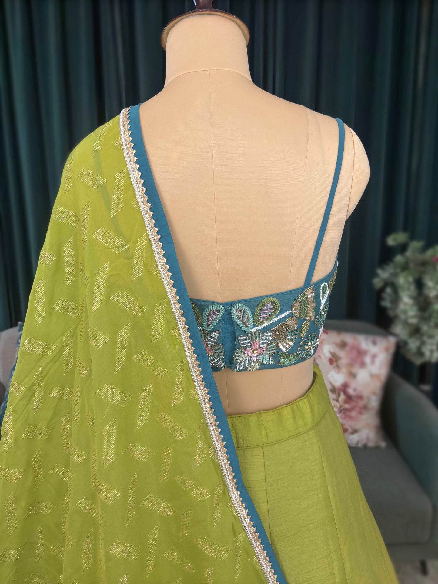 Multi-Colour Silk Lehenga with Zari Pearl & Sequins Work