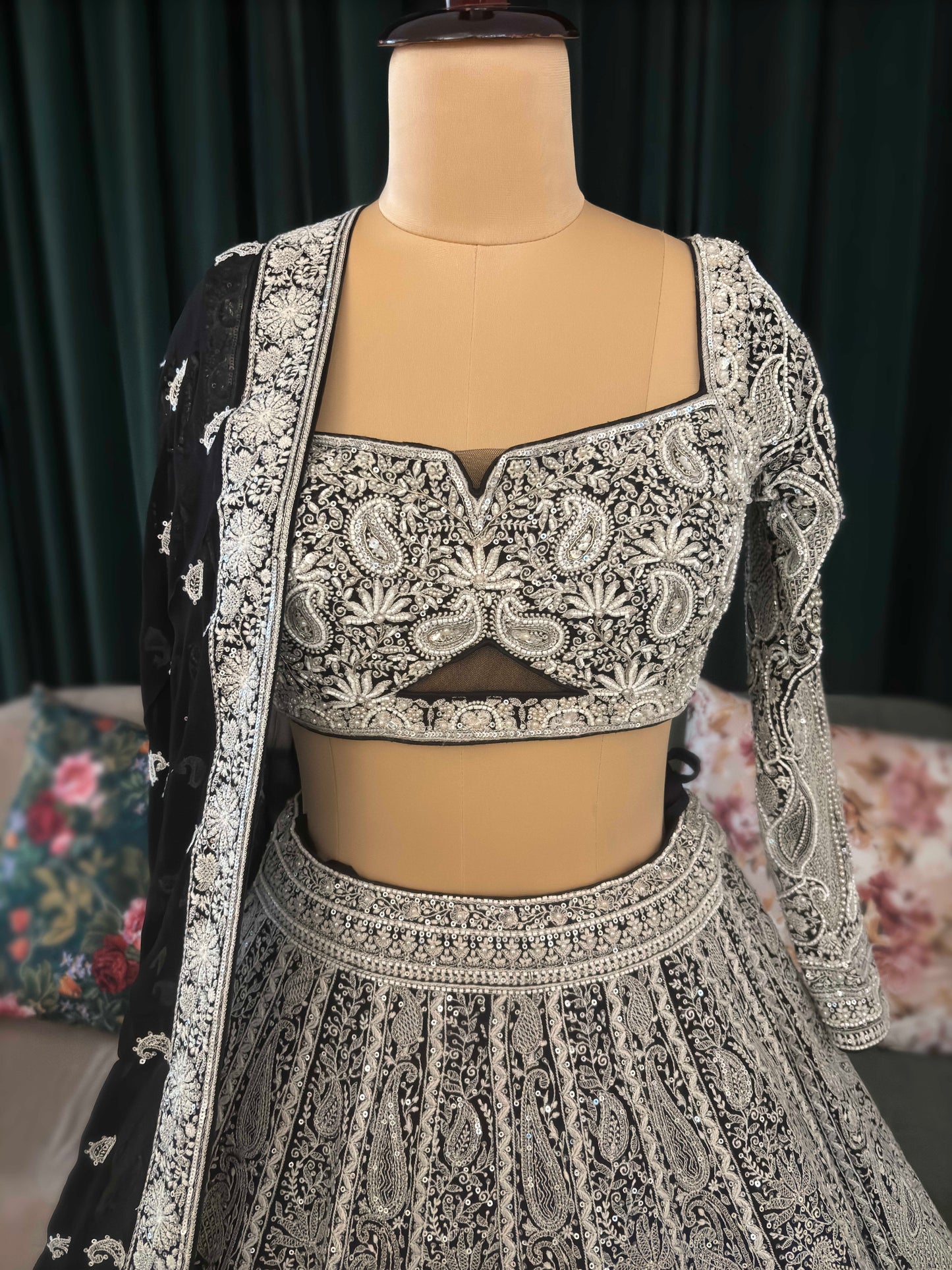 Black Heavy Embroidered Non-Bridal Lehenga with Dupatta