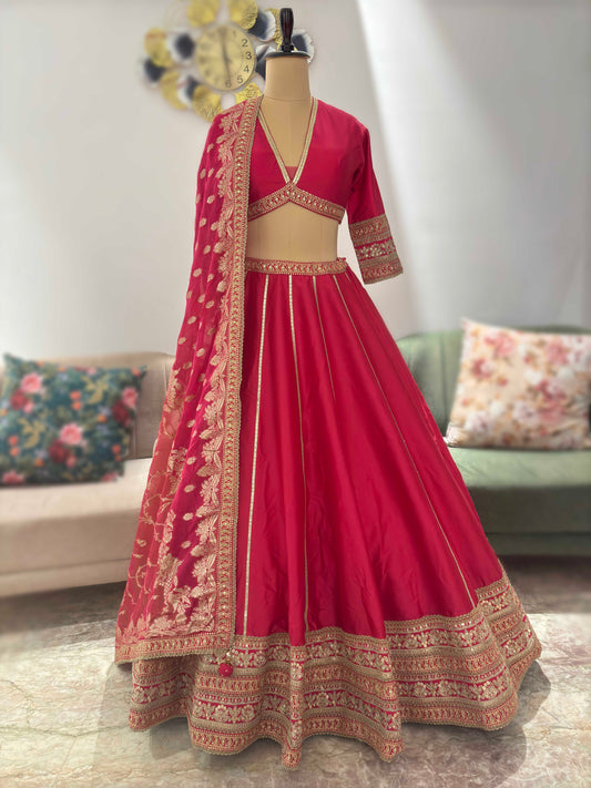 Silk Designer Rani Colour Lehenga with Zari & Sequins Work