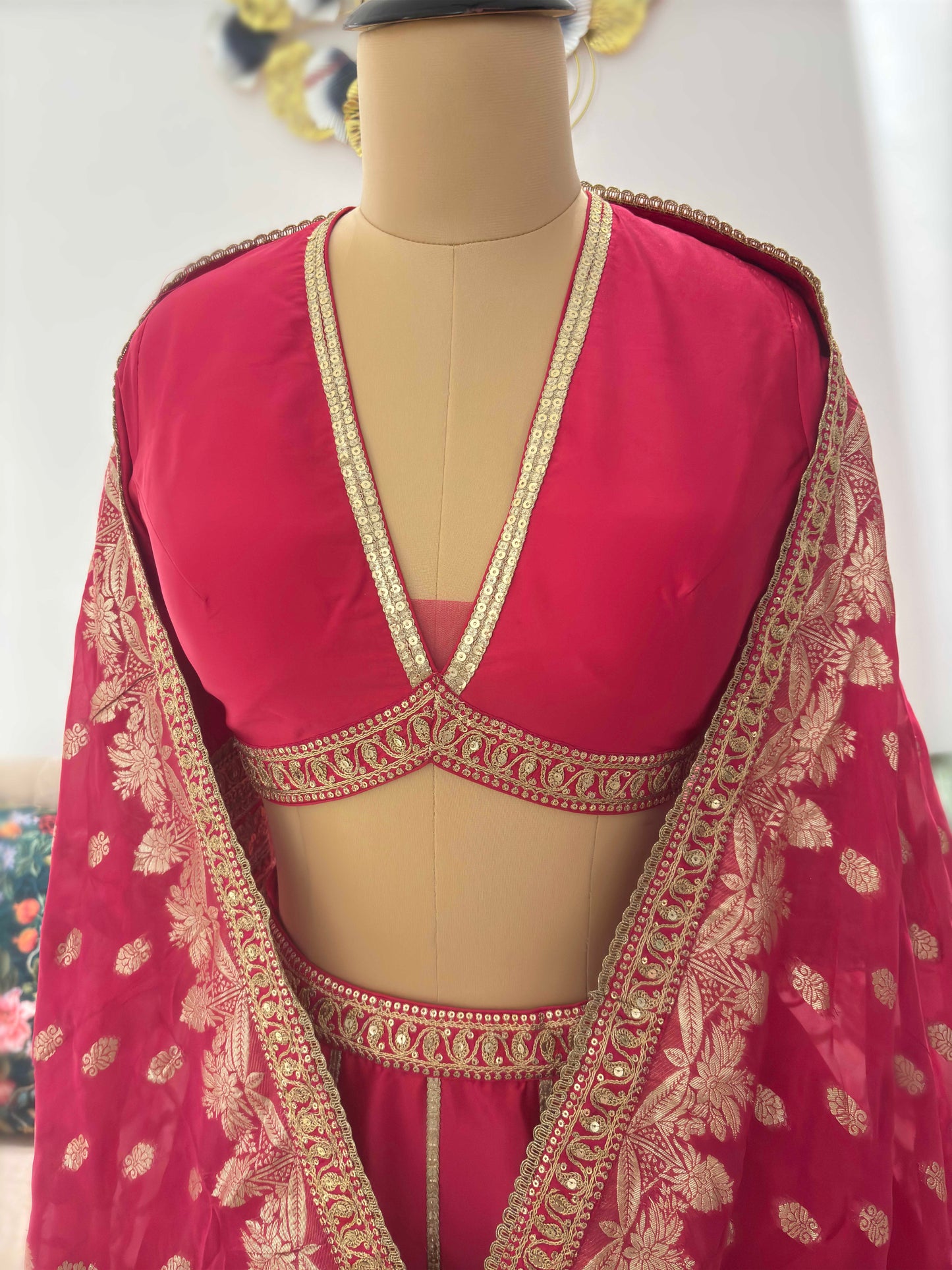 Silk Designer Rani Colour Lehenga with Zari & Sequins Work