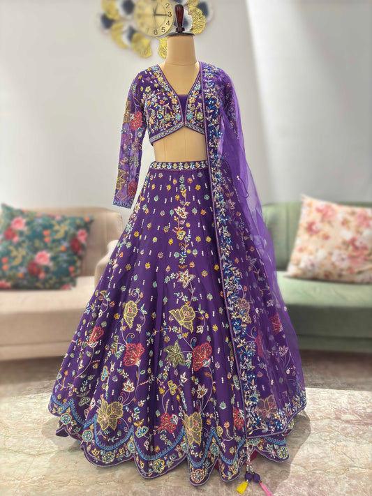 Lavender-Purple Colour Lehenga with Zari Pearl & Sequins Work
