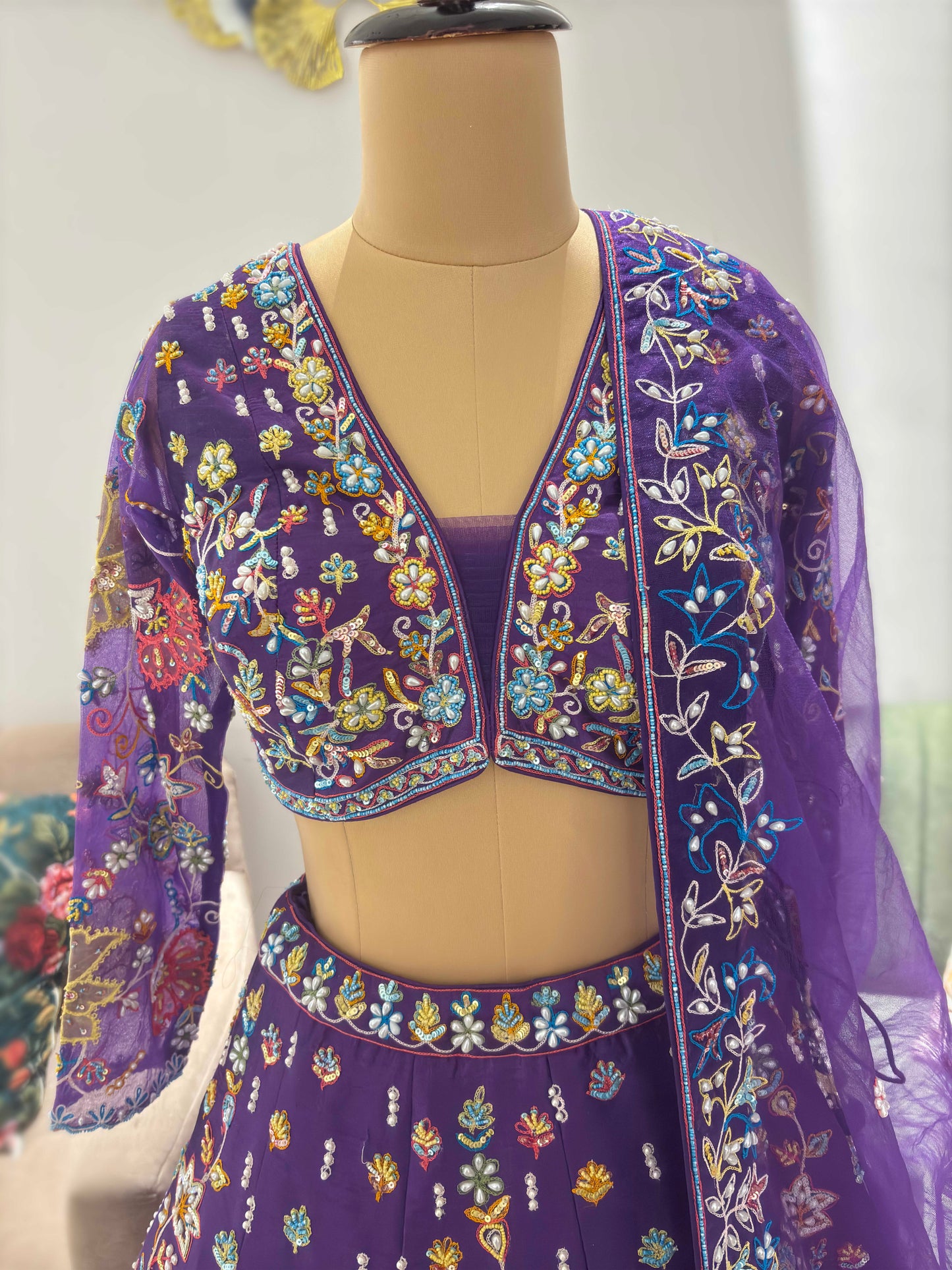 Lavender-Purple Colour Lehenga with Zari Pearl & Sequins Work