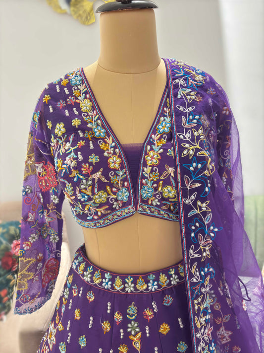 Lavender-Purple Colour Lehenga with Zari Pearl & Sequins Work