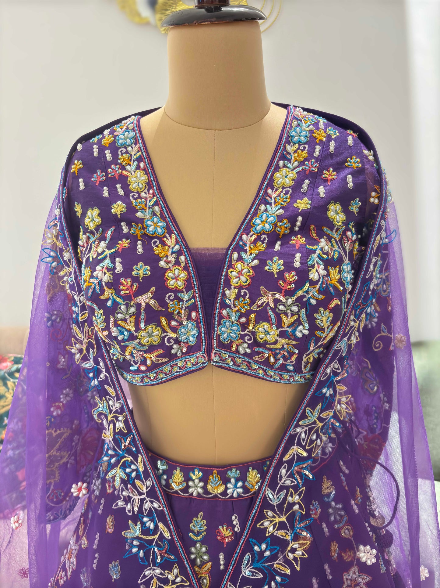 Lavender-Purple Colour Lehenga with Zari Pearl & Sequins Work