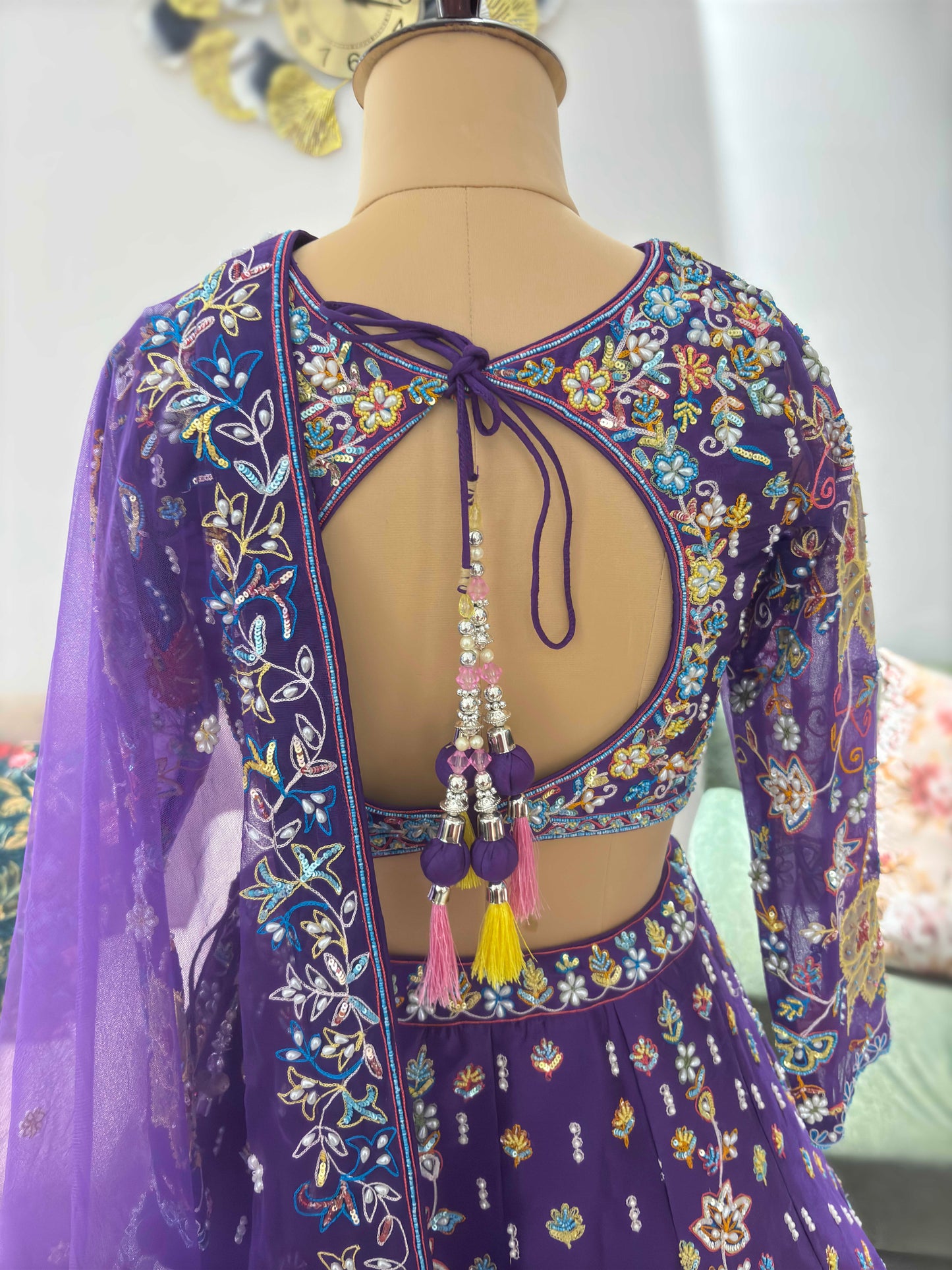 Lavender-Purple Colour Lehenga with Zari Pearl & Sequins Work