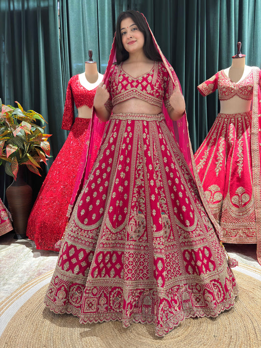 Grand Bridal Lehenga with Ornate Embroidery and Sheer Dupatta