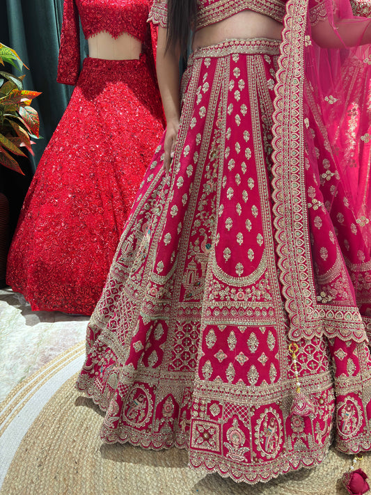 Grand Bridal Lehenga with Ornate Embroidery and Sheer Dupatta