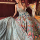 Powder Blue Floral Embroidered Lehenga with Mirror Work & Net Dupatta