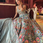 Powder Blue Floral Embroidered Lehenga with Mirror Work & Net Dupatta