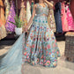 Powder Blue Floral Embroidered Lehenga with Mirror Work & Net Dupatta
