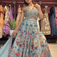 Powder Blue Floral Embroidered Lehenga with Mirror Work & Net Dupatta